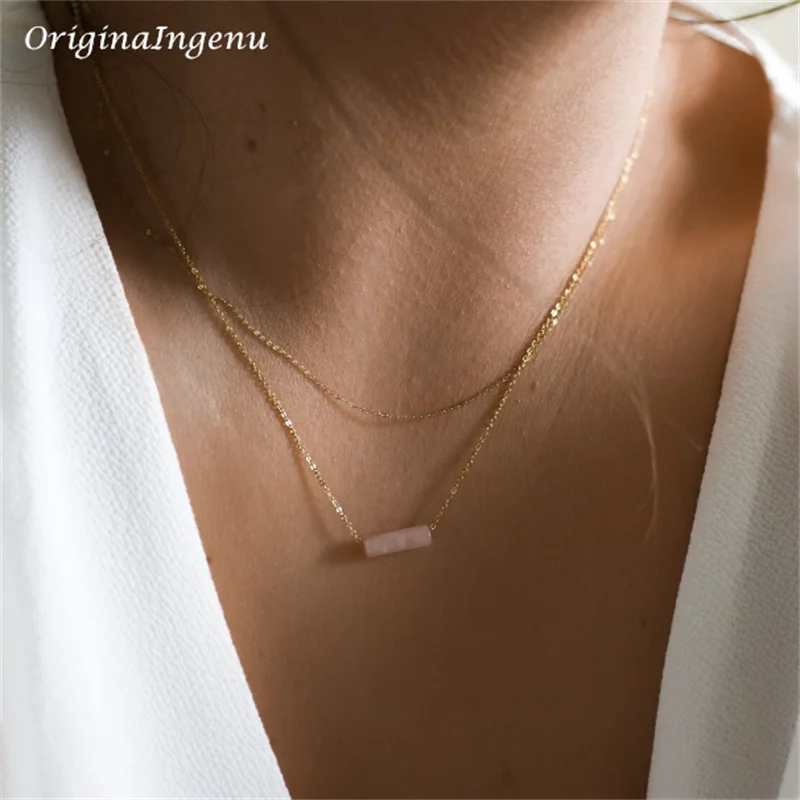 Dainty Beaded Gemstone Pendant Necklace in Gold Filled