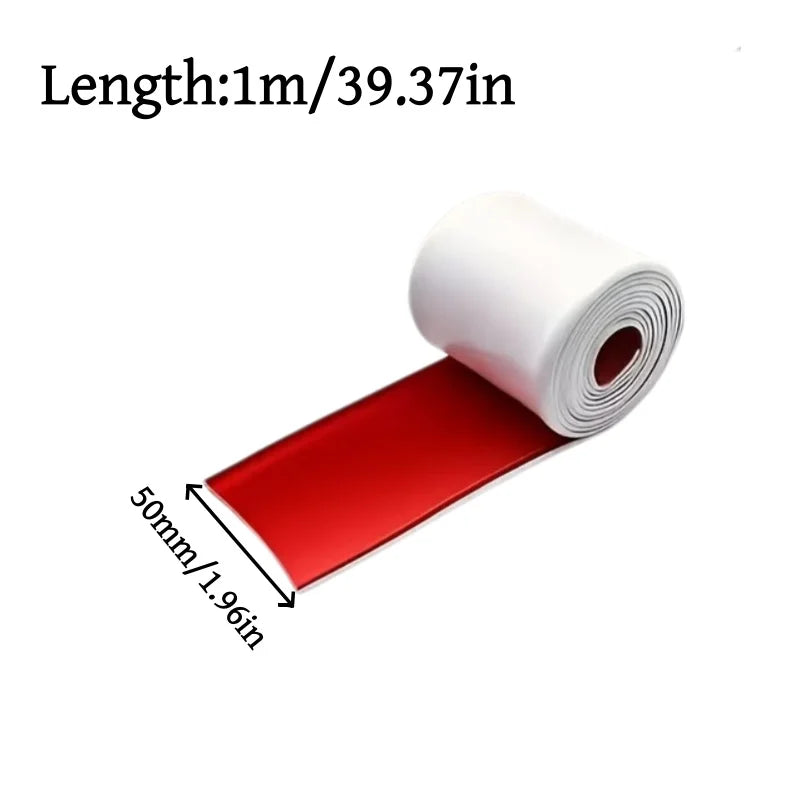 A roll of red self-adhesive PVC strip used for car side skirt and door edge protection.