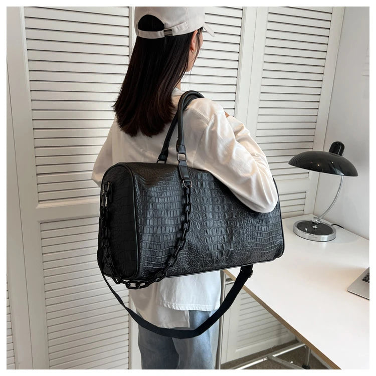 Crocodile Grain Large Capacity Travel Duffle Bag