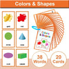 A set of 20 colored and shaped flash cards for learning English vocabulary words