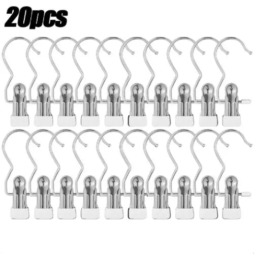 20 pieces of stainless steel clothespins with hooks for space-saving laundry drying