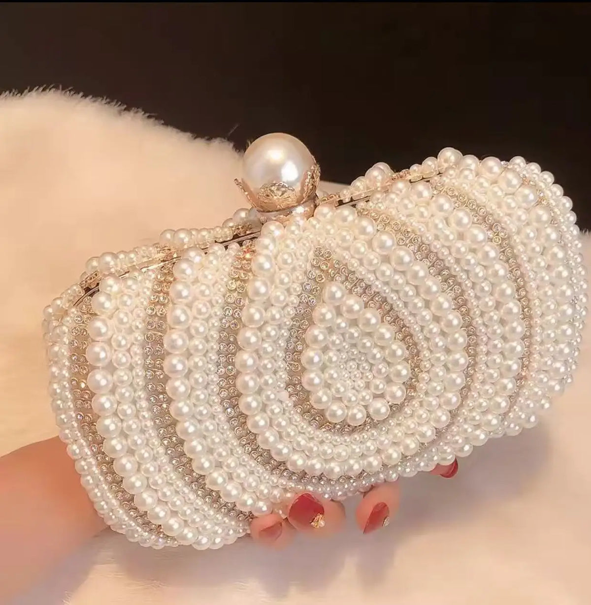 Luxury Pearl And Crystal Evening Clutch Purse