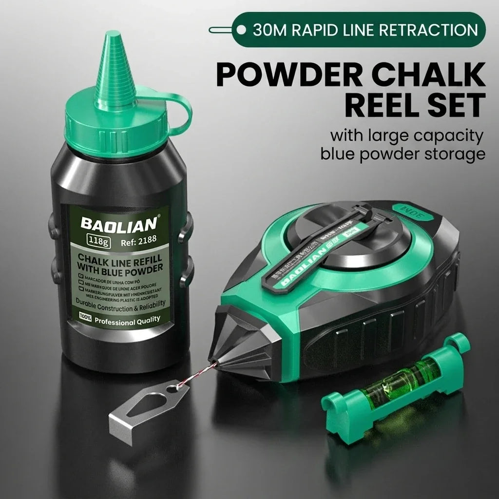 Chalk Line Reel with Quick Retraction for Precise Marking