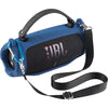 Blue shockproof silicone protective case for a JBL Charge 6 speaker with a black strap.