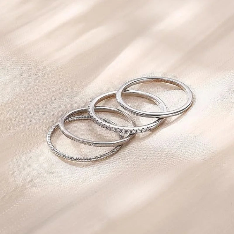 Dainty Gold-Plated Stacking Ring Set with Cubic Zirconia
