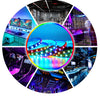 A circular collage showing various applications and displays of individually addressable RGB LED strip lights.