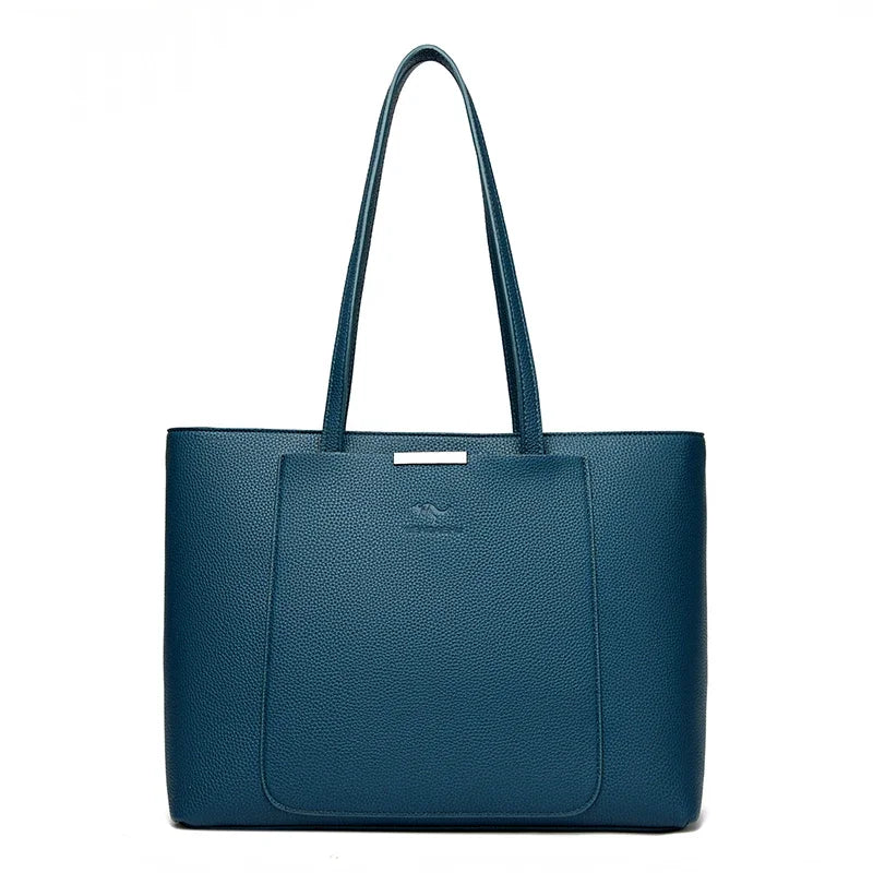 Genuine Leather Tote Bag with Multiple Pockets &amp; Zipper Closure