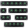 Black circular joystick switch panel with green LED toggle switches