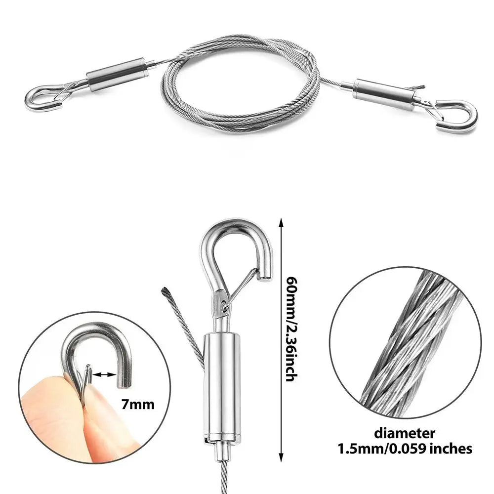 Adjustable stainless steel wire rope with a hook for hanging pictures and decor