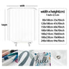 White shower curtain with vertical pleats and black and white geometric fabric pattern