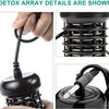 Close-up view of an ionic detox foot spa device with a vibrating massage head and power cord.