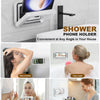 A shower phone holder is shown mounted on a wall, demonstrating its convenience for taking a shower or bath.