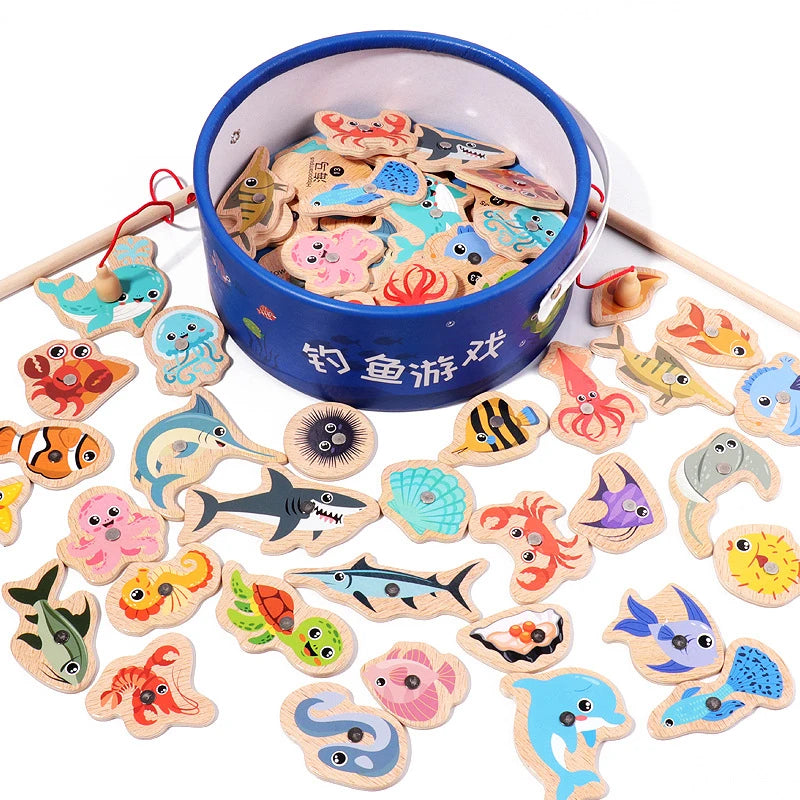 Montessori Wooden Magnetic Fishing Toy for Kids – Educational Marine Life Game