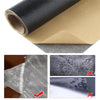 Roll of self-adhesive leather repair patches showing various textures and applications