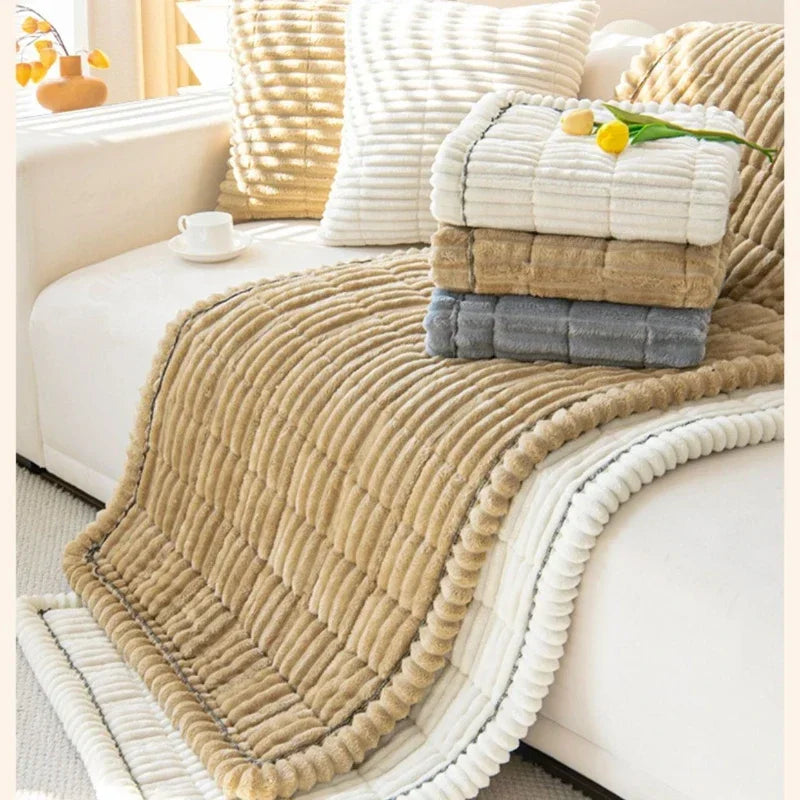Soft Corduroy Sofa Cushion Cover with Non-Slip Backing