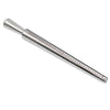 A silver metal ring sizing gauge with a graduated scale and a pointed tip.