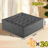 A gray fabric organizer with 24 grids is shown, measuring 32cm by 32cm and 10cm high.