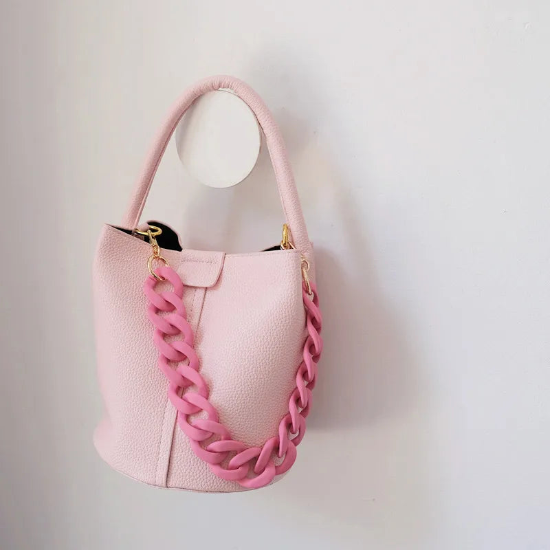 Matte Candy Pink Resin Handbag Chain – Detachable Shoulder Strap