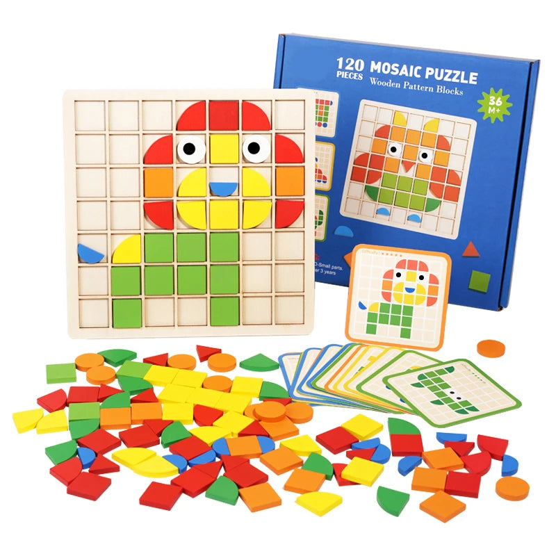 Wooden Shape & Color Mosaic Puzzle Set for Kids
