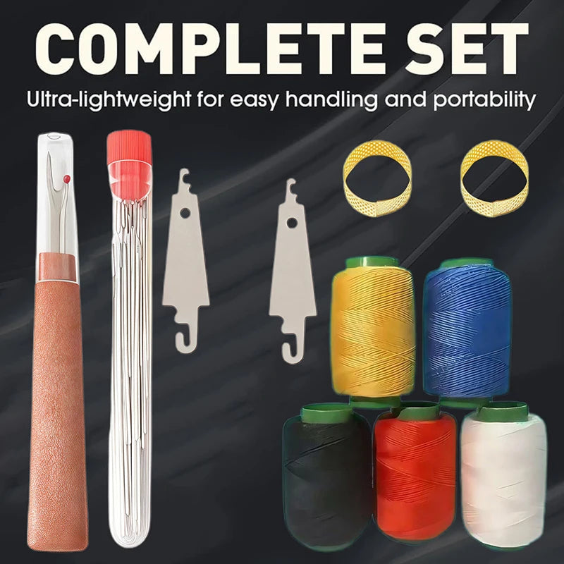 Complete set of stainless steel sewing needles and accessories in a portable kit for easy handling