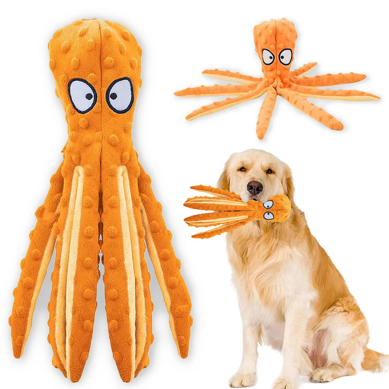 Jouet pour chien en forme de pieuvre qui grince, avec papier froissé