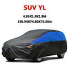 Black and blue all-weather waterproof car cover with UV protection