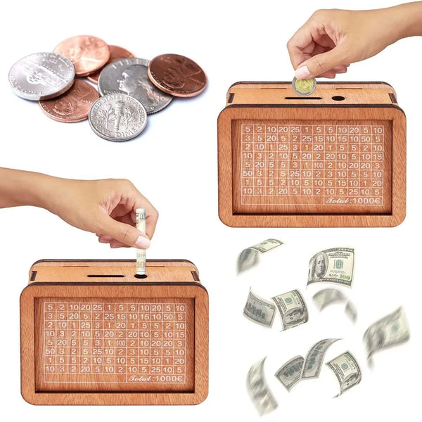 Wooden Money Saving Box with Goal Tracker