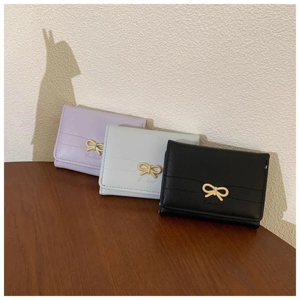 Compact Bow Tri-Fold Wallet with Multiple Card Slots
