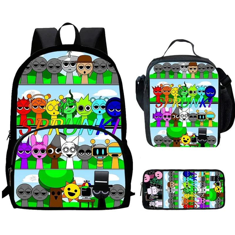 Cartable Enfant Cartoon Sprunki avec Pochette Avant