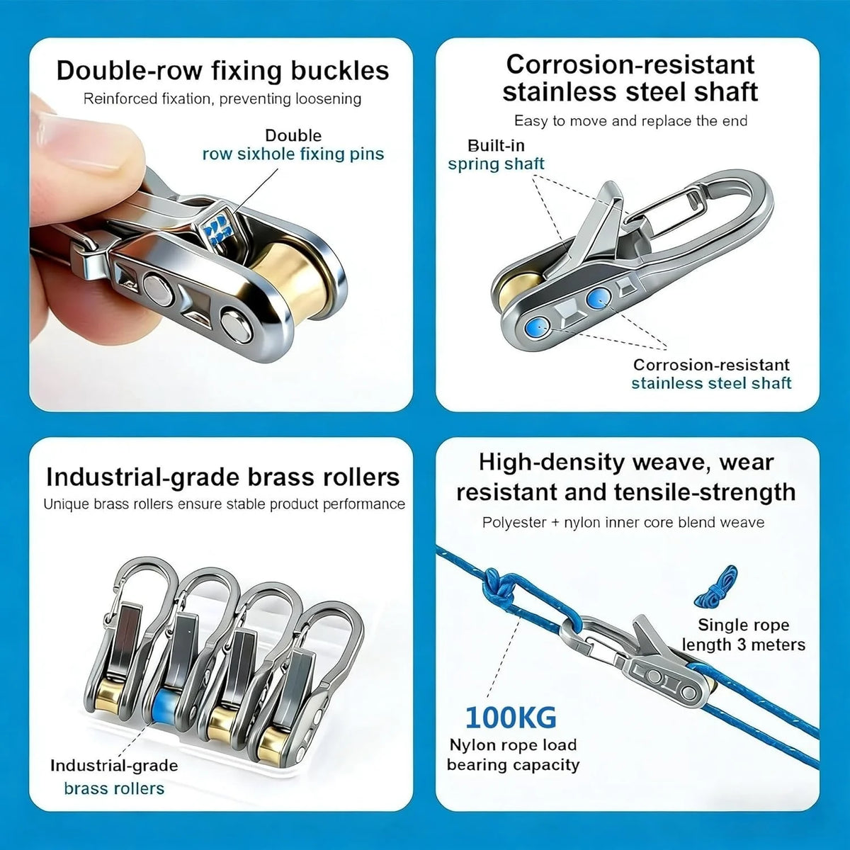 Retractable Rope Tie-Down with Quick-Lock Cam Buckle
