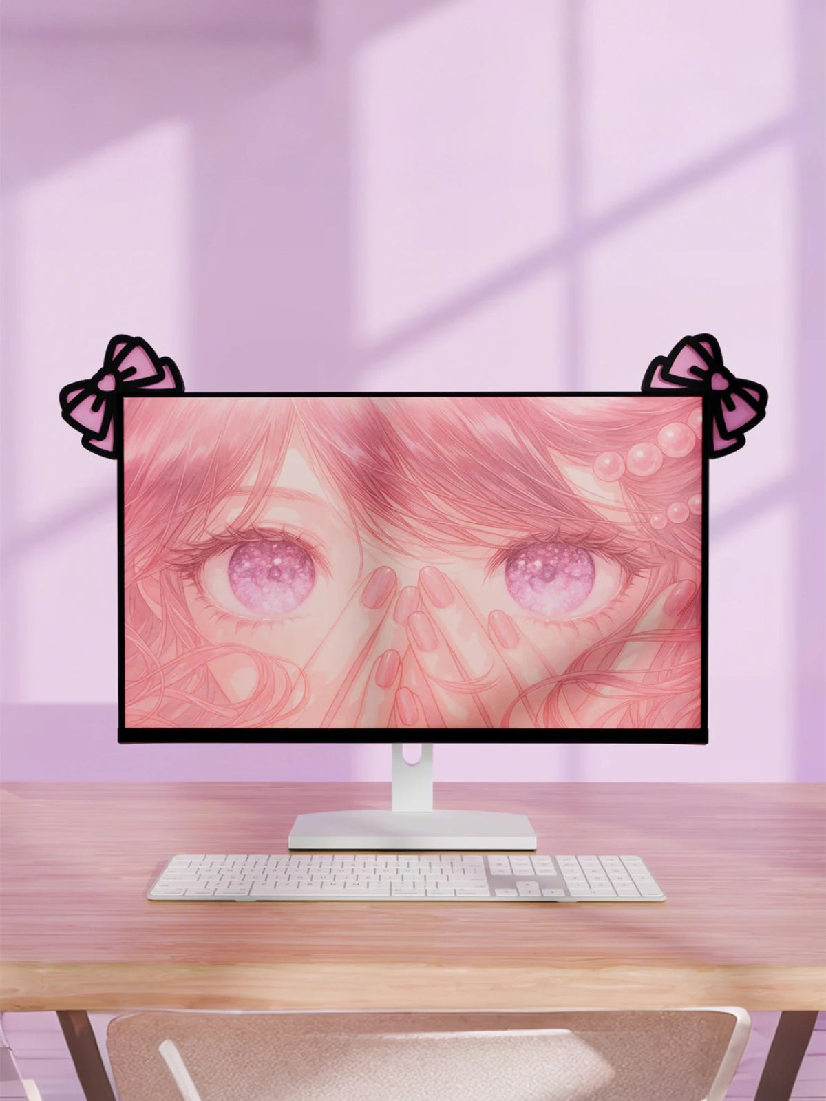 Kawaii Pink Bow Cat Ear Monitor Decor