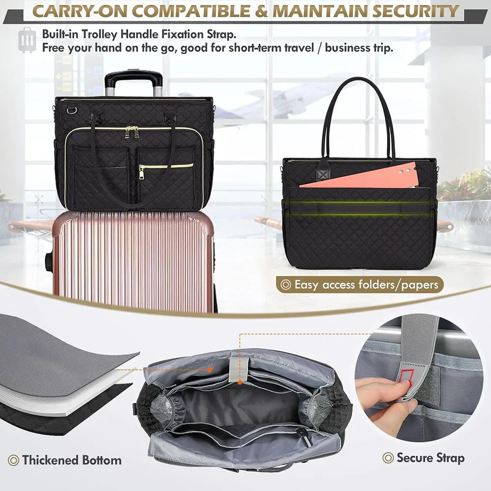 15.6 Inch Laptop Tote Bag for Women with Multiple Pockets