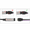 Comparison image showing a successful and unsuccessful connection test for an LED controller with an IR remote.