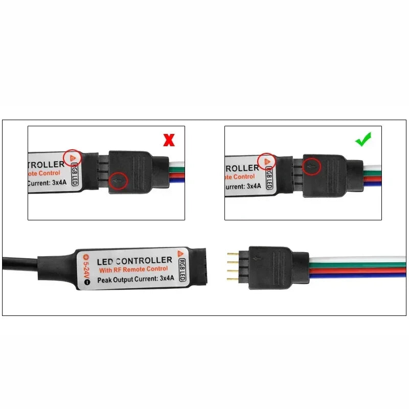 Comparison image showing a successful and unsuccessful connection test for an LED controller with an IR remote.