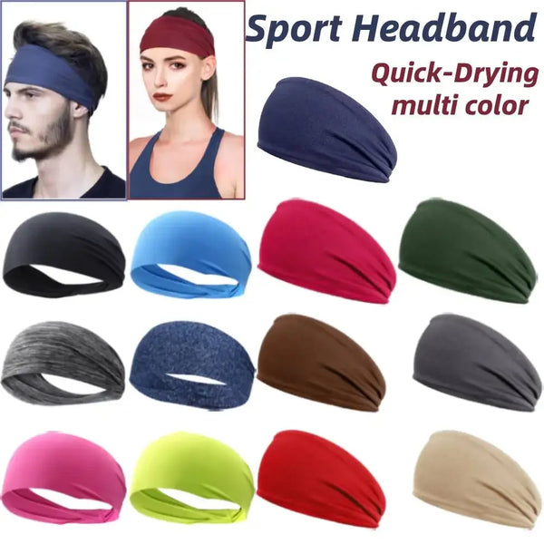 A variety of multi-color quick-drying sports headbands shown in various shades and angles.