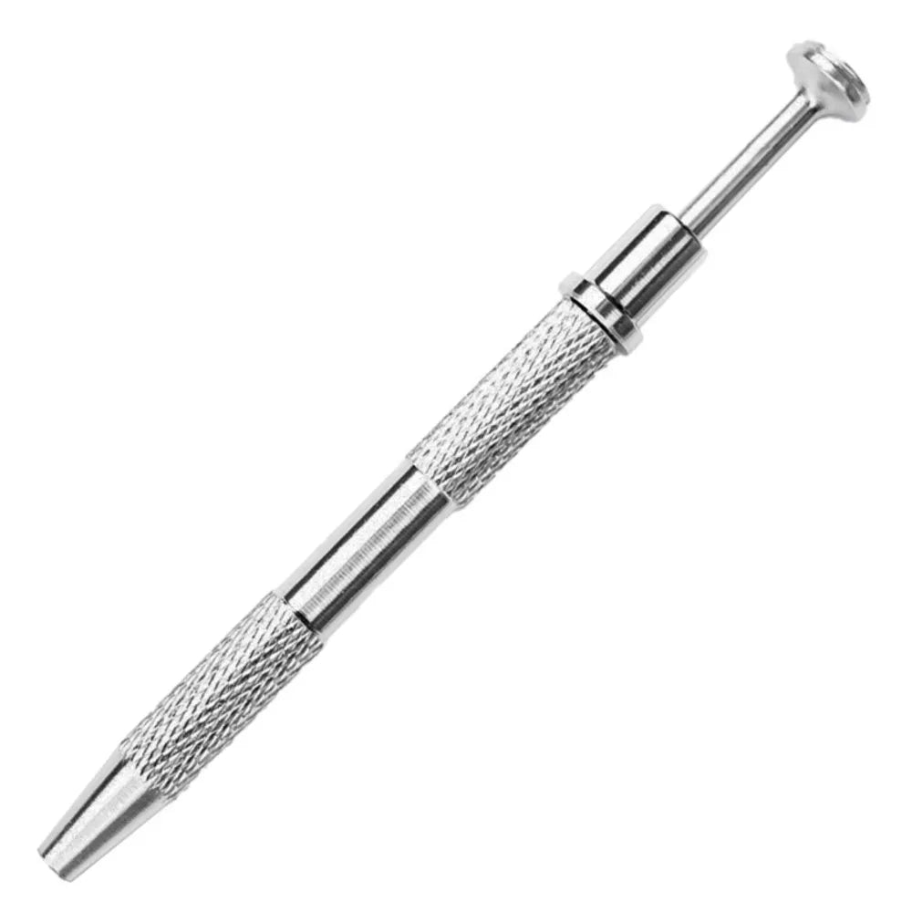 A silver 4-prong precision pick-up claw tool used for jewelry making.