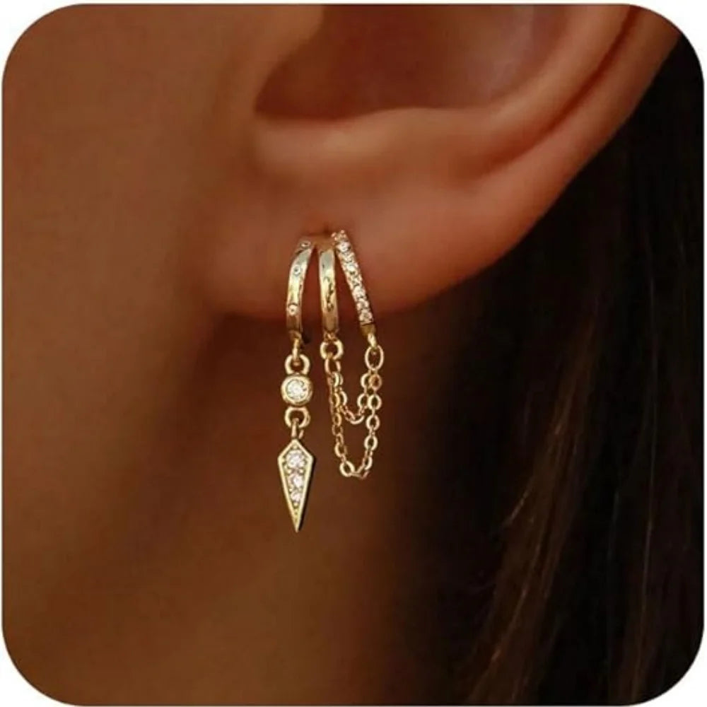 Gold Plated Triple Huggie Stud Earrings