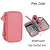 Pink waterproof nylon cable organizer travel case with double layers and dimensions 19x11x5.5cm