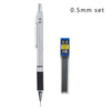 A silver professional metal mechanical pencil set with a grip and lead, labeled as a 0.5mm set.