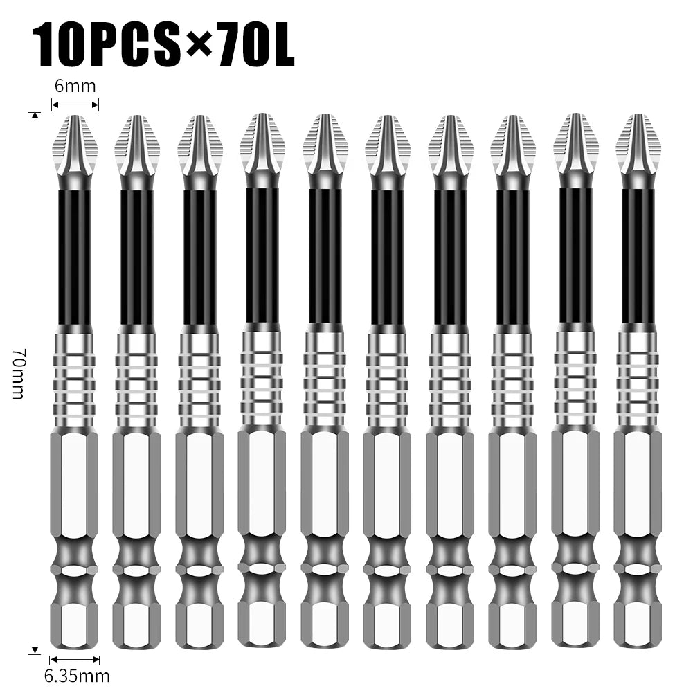 Magnetic Cross Head Screwdriver Bit Set (S2 Steel, Anti-Slip)