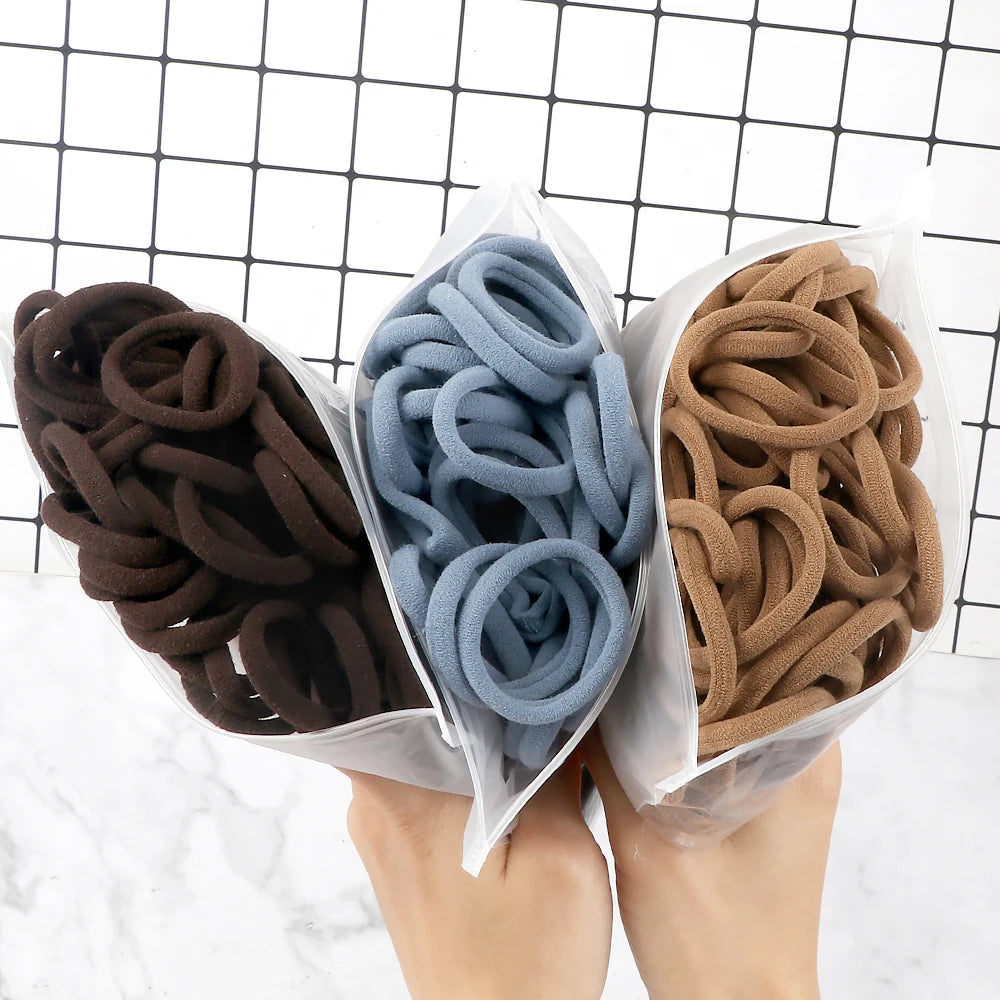 50-Pack Solid Color Elastic Hair Ties for Women & Girls