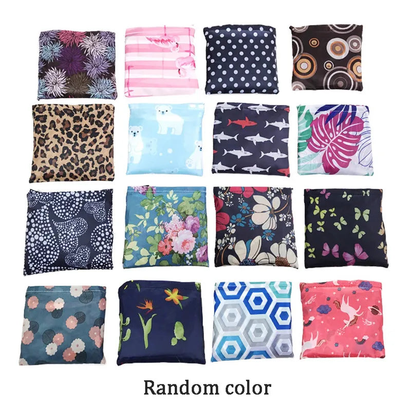 Foldable Nylon Reusable Shopping Bag with Floral Print