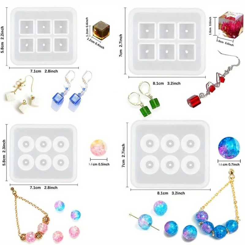 Silicone molds and beads for DIY jewelry making including various shapes and colors