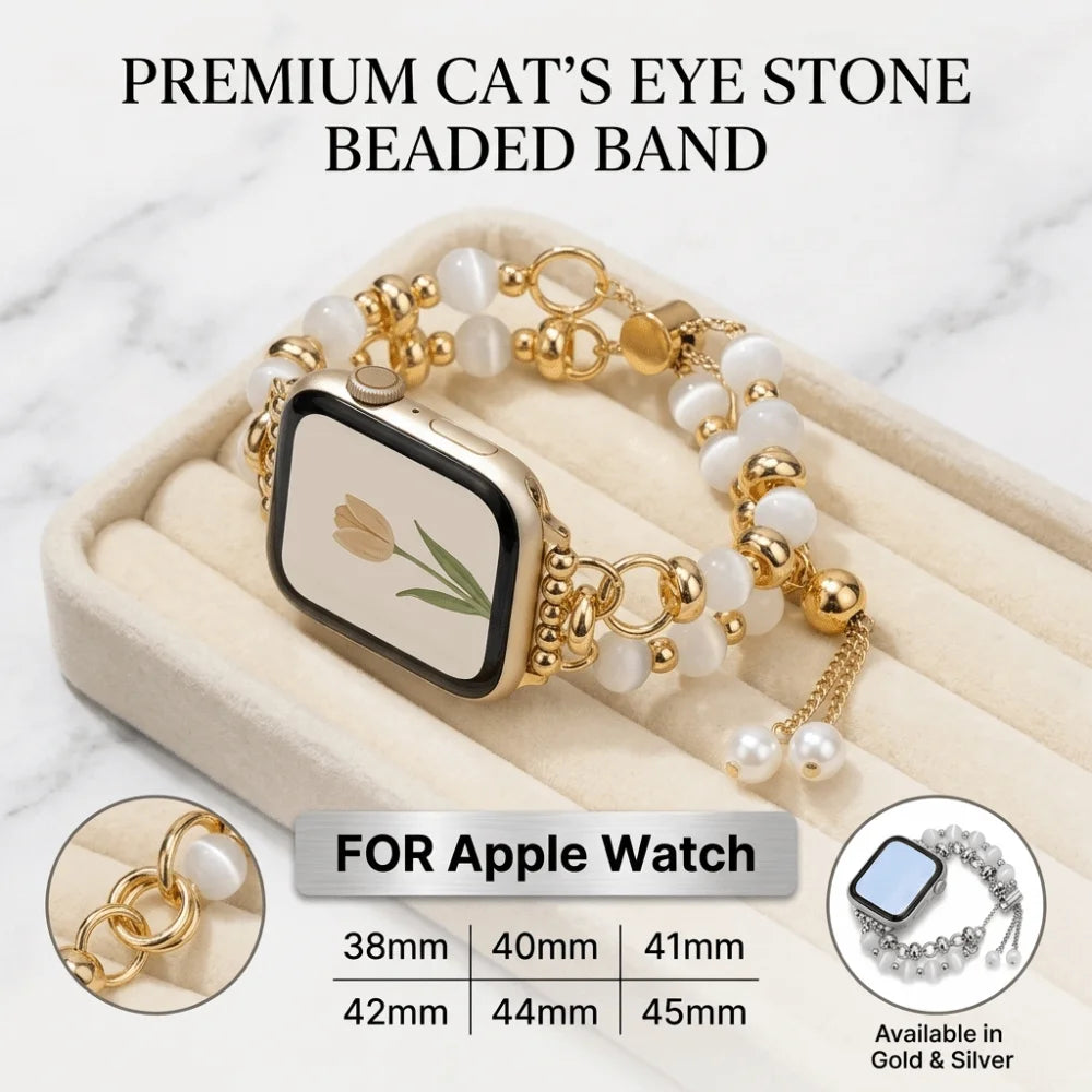 Crystal Bead Watch Strap with Adjustable Metal Link Design