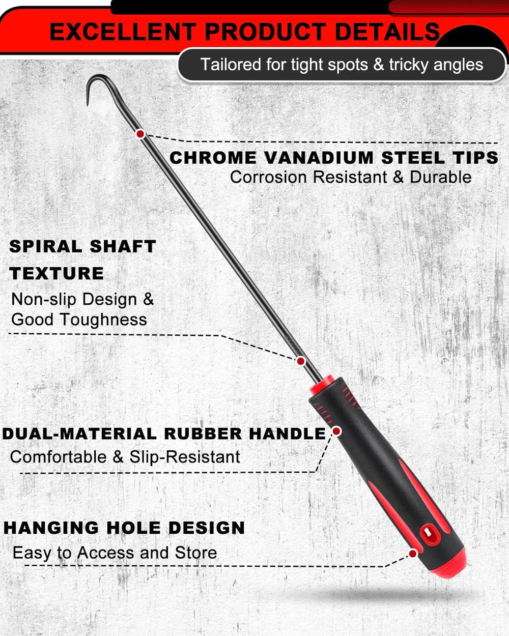 4-Piece Oil Seal Hook Removal Tool Set for O-Rings and Gaskets