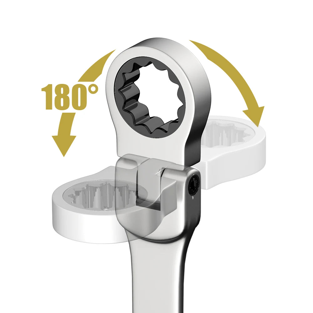 Ratcheting Spanner Set with Flexible Head – 72-Tooth Design