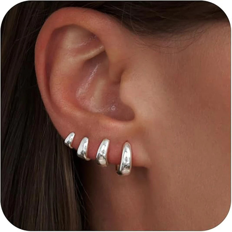 Chunky Gold-Plated Hoop Earrings Set