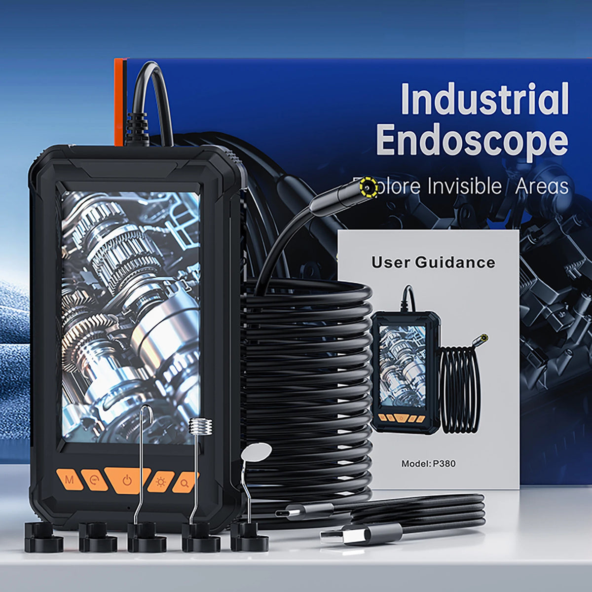 HD Handheld Endoscope Inspection Camera with 4.3-inch Screen and Adjustable LED Lights