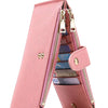 A pink RFID blocking extra-large bifold wallet with a double zipper security feature.