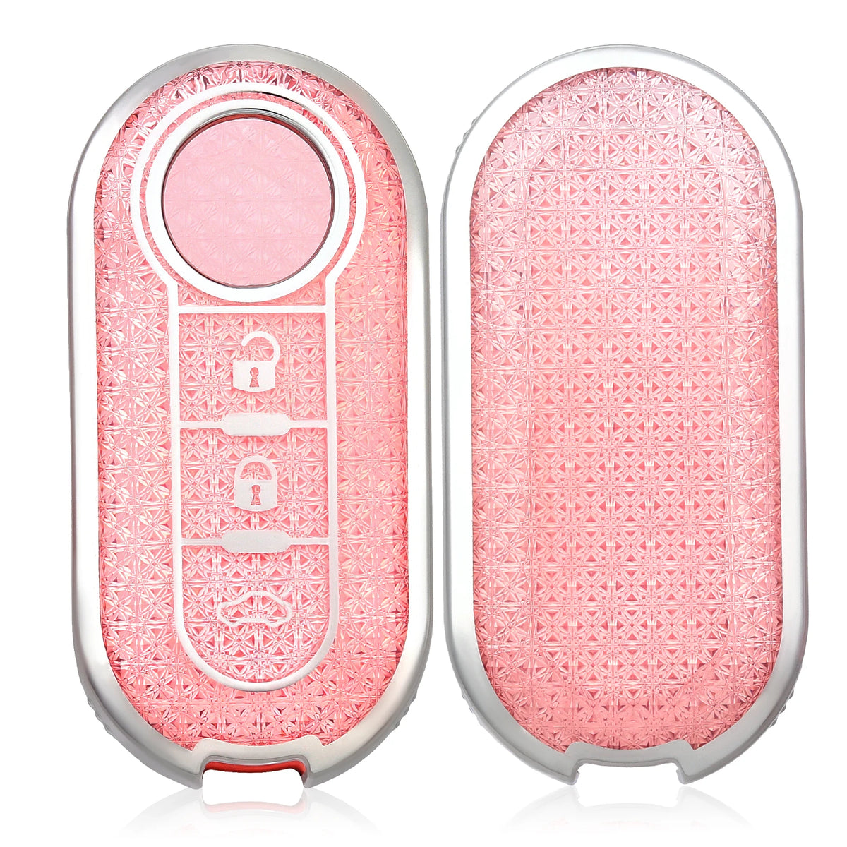 A pair of pink luxury leather key cases for Fiat and Citroen models.